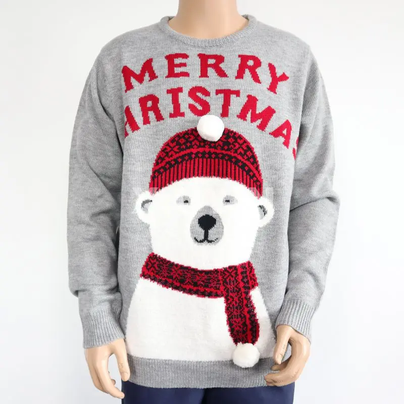 
Ugly Christmas knit sweater funny Characters jacquard cardigan with pearls ,pompoms ,sequins and winter thick pullover 