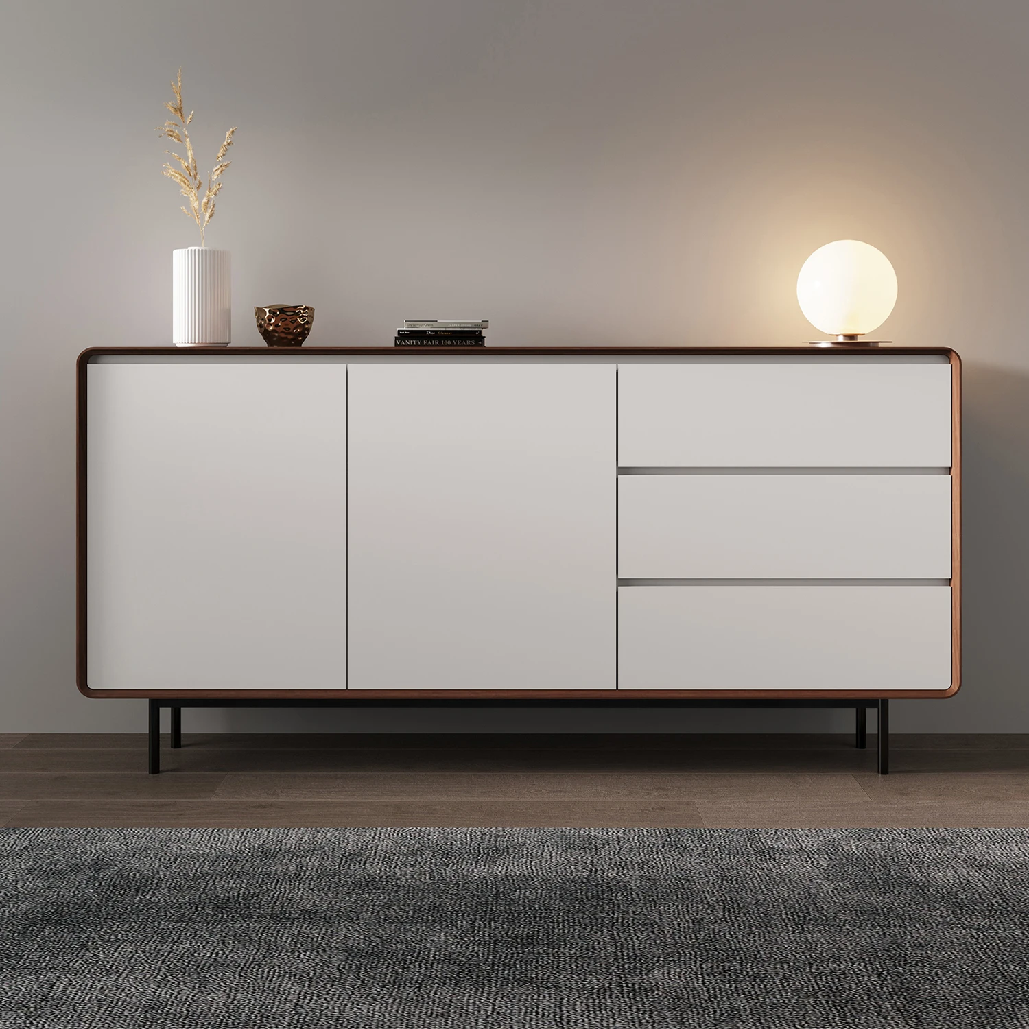 Modern Sideboard Buffet Server Cabinet Dining Room Console Table Storage Side Cabinet Stainless Steel Living Room Cabinet