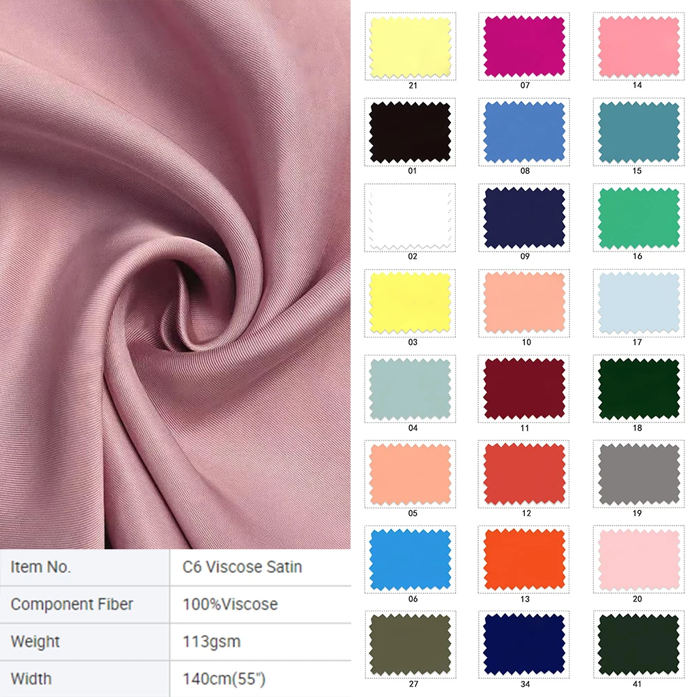 C6 100% вискоза атласная ткань для платья, рубашки, юбки и т. д.