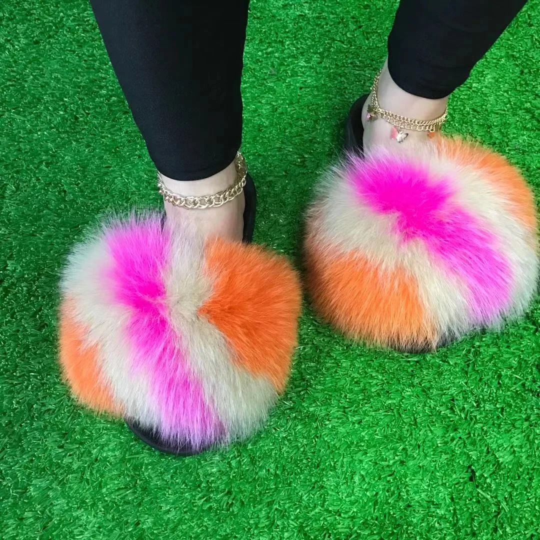 
Fur slippers raccoon fur slides brown fur slides raccoon 
