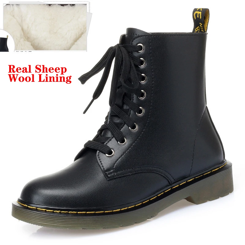 
Genuine Leather Large Size Ladies Motorcycle Boots Lace UP British Style dr Fashion Fur martin shoes women Booties for wholesale 