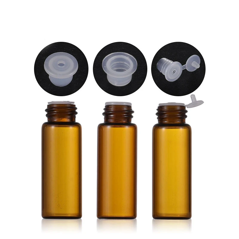1/2/3/5ml Mini Bottle Empty Glass Plastic Amber Essential Oil Bottle with Orifice Reducer Brown Vials