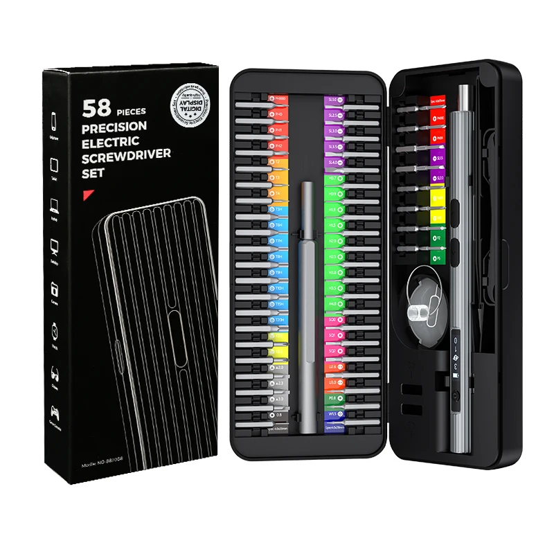 2023 New 58 In 1 Cordless Electric Screwdriver Set with 50Pcs Interchangeable S2 Steel Magnetic Bits for Xiaomi Phone Repairing