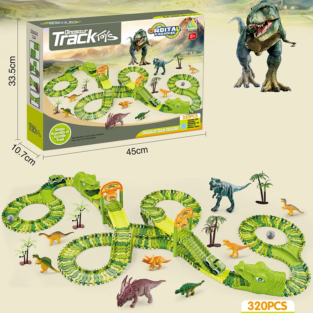 DIY Dinosaur Track Toys 320pcs Electric Rail Car Free Combining Develop Games Puzzle Magic 7.5cm Tracking Suit Dinosaur Paradise