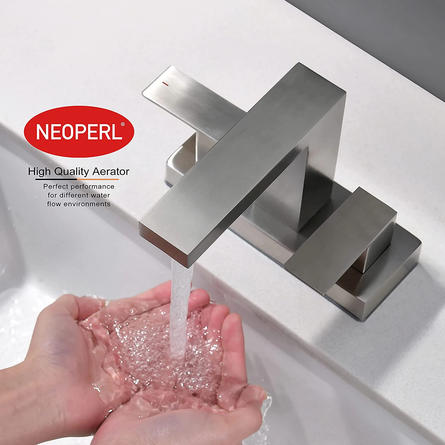 Aquacubic Two-Handle Centerset Brushed Nickel Bathroom tap Bathroom Sink Vanity Faucet