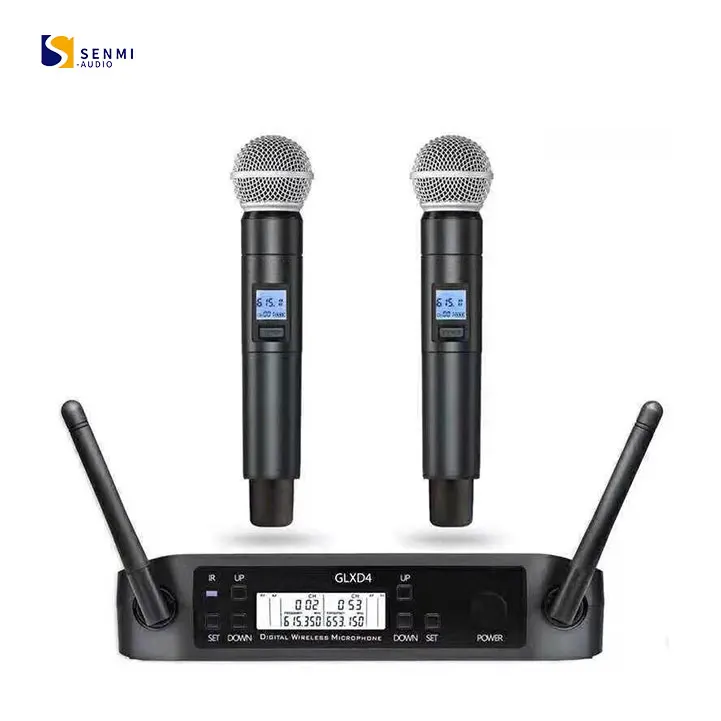Top Quality GLXD24 2 Channel Wireless Microphone System for Karaoke GLXD4 Beta58 and SM 58