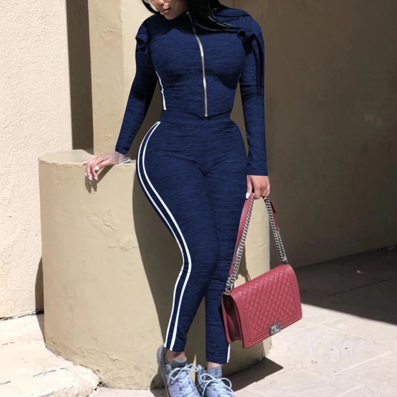 Wholesale Sport 2 Piece Legging Sets Women Frilled Striped Leisure Tracksuit Clothing Two Piece Outfits