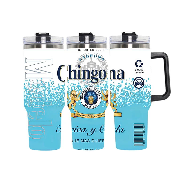 Hign quality beer modelo chingona mexico bichota style 304 stainless steel vacuum 40oz tumbler custom tumbler cups with handle
