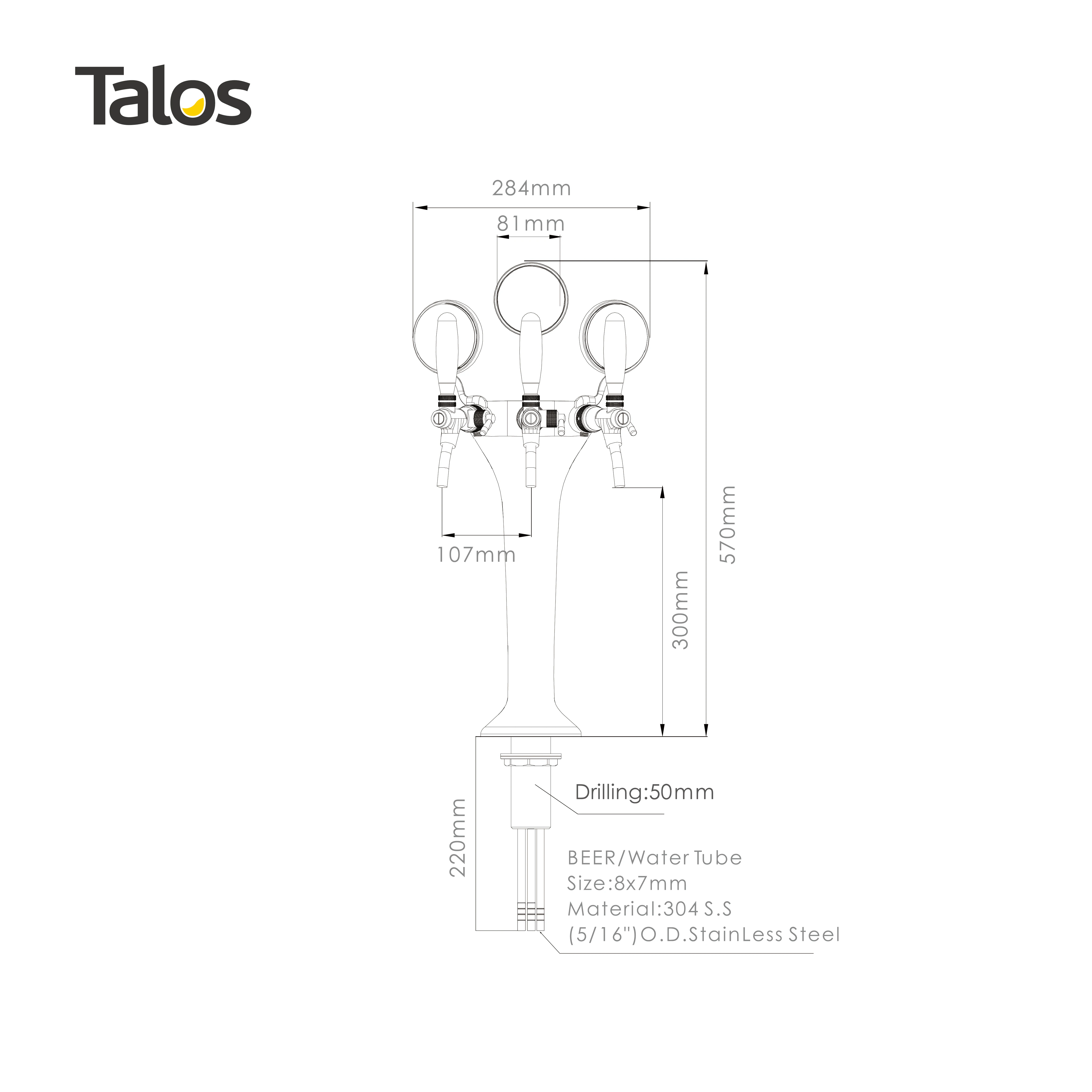 TALOS Classic Tap Tower Chrome 3-way Dispensing Tower Draft Beer Tower