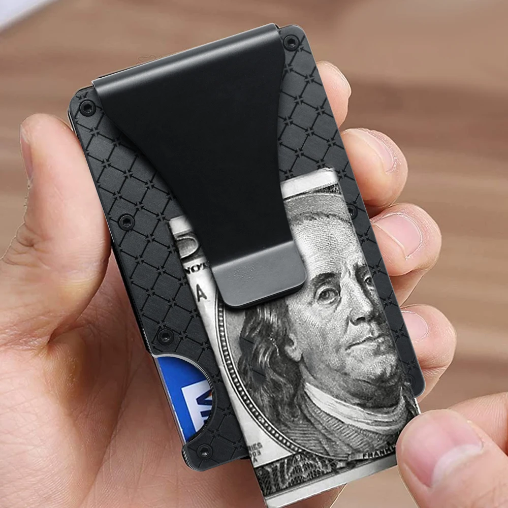 Индивидуальный Стильный тонкий алюминиевый металлический кошелек с зажимом для денег для мужчин, вмещает до 15 карт, RFID-блокировка, минималистичный держатель для карт, кошелек