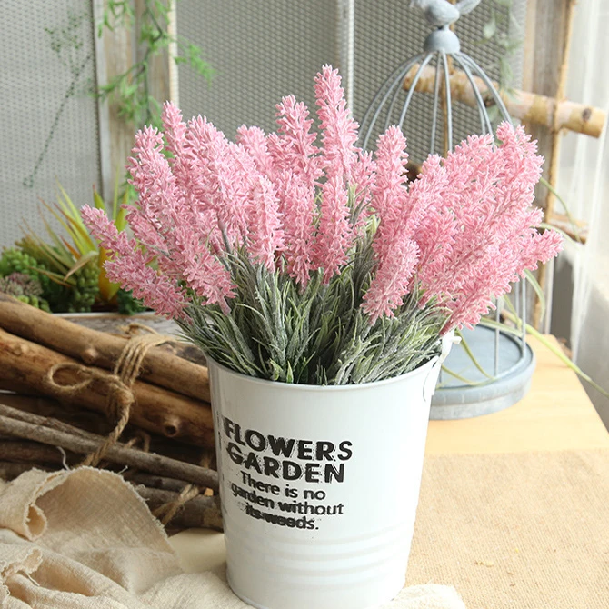 Contracted Artificial Flocked Plastic Lavender Bundle Flowers Plants Wedding Bouquet Home Table Centerpieces