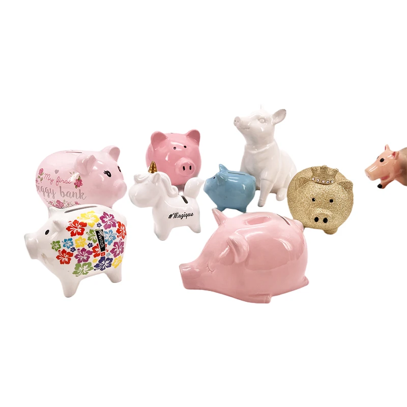 Animal Painting Coins Bank Ceramic Souvenir Pink Piggy Bank Hot Sale High Quality Handmade Gifts Cartoon Cute Bear Support 530 G