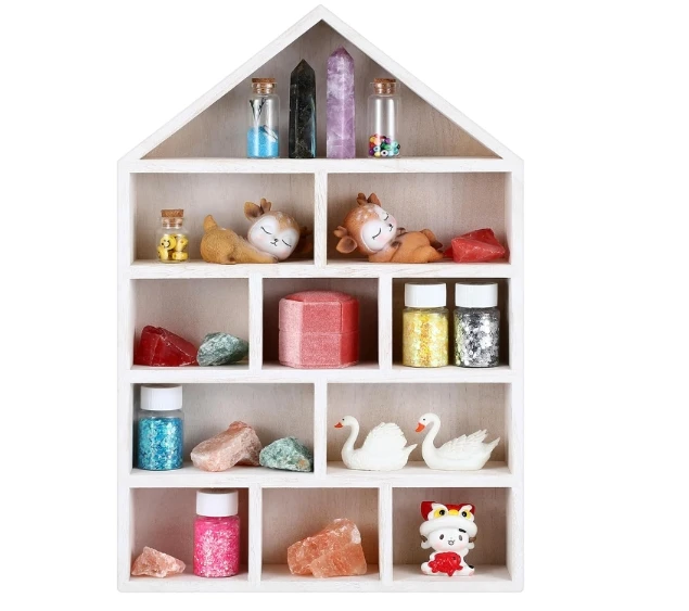 Party decoration Display Shelf Organizer Wall Mounted Curio Cabinet Wooden Display Case