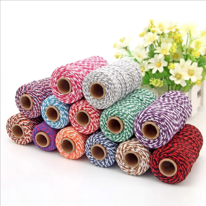Hot selling 2mm 100m Two-Tone Cotton Rope Cotton Twisted Rope Gift Decor Rope
