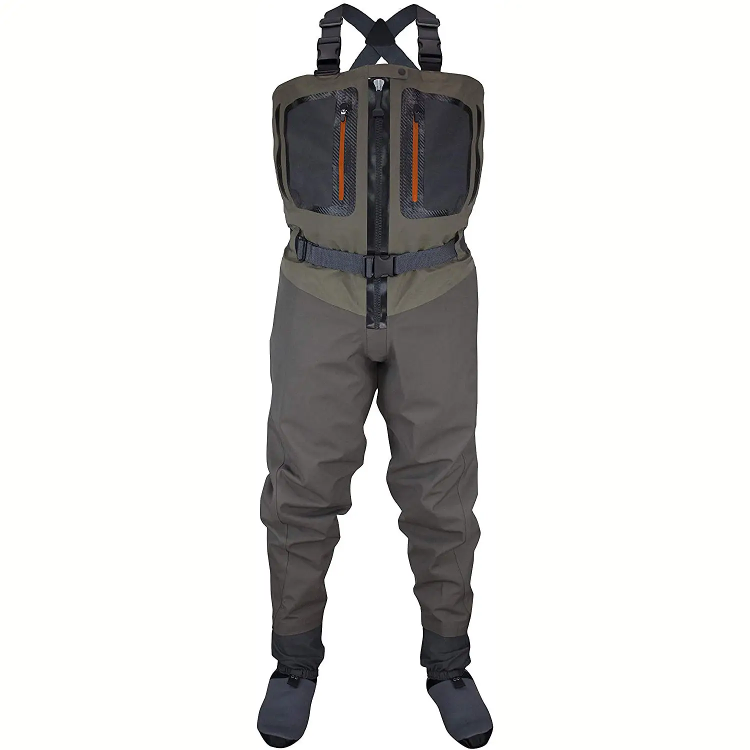 Fishmen waterproof breathable chest wader stocking foot waders with zip-front and pockets for hunting and fishing