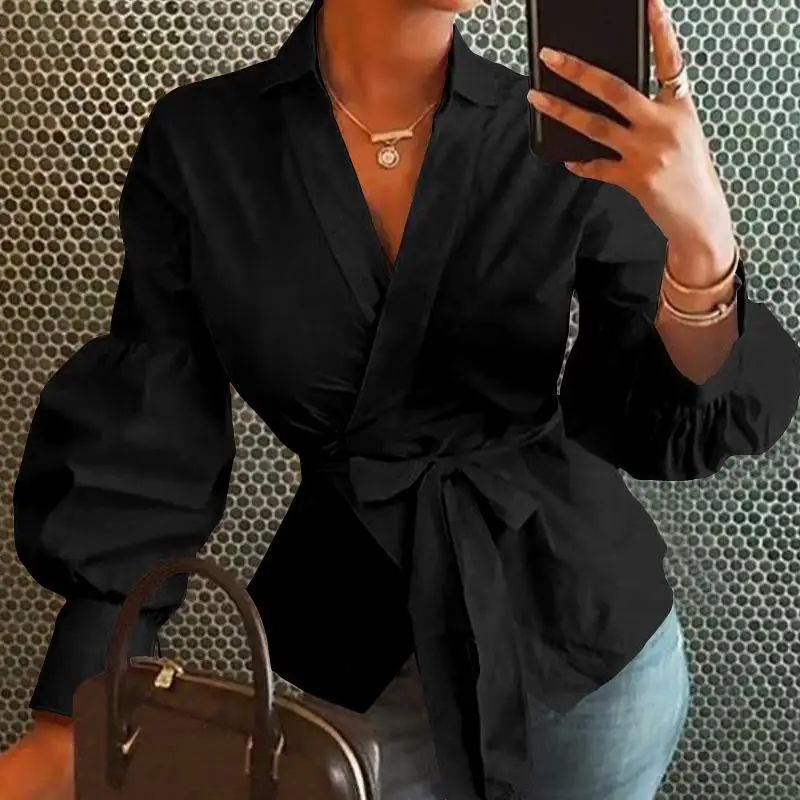 Трендовые 2020 Женские топы с длинными рукавами и v-образной горловиной и рукавами-фонариками, Однотонная футболка на пуговицах, для девочек, цветная рубашка для мальчиков