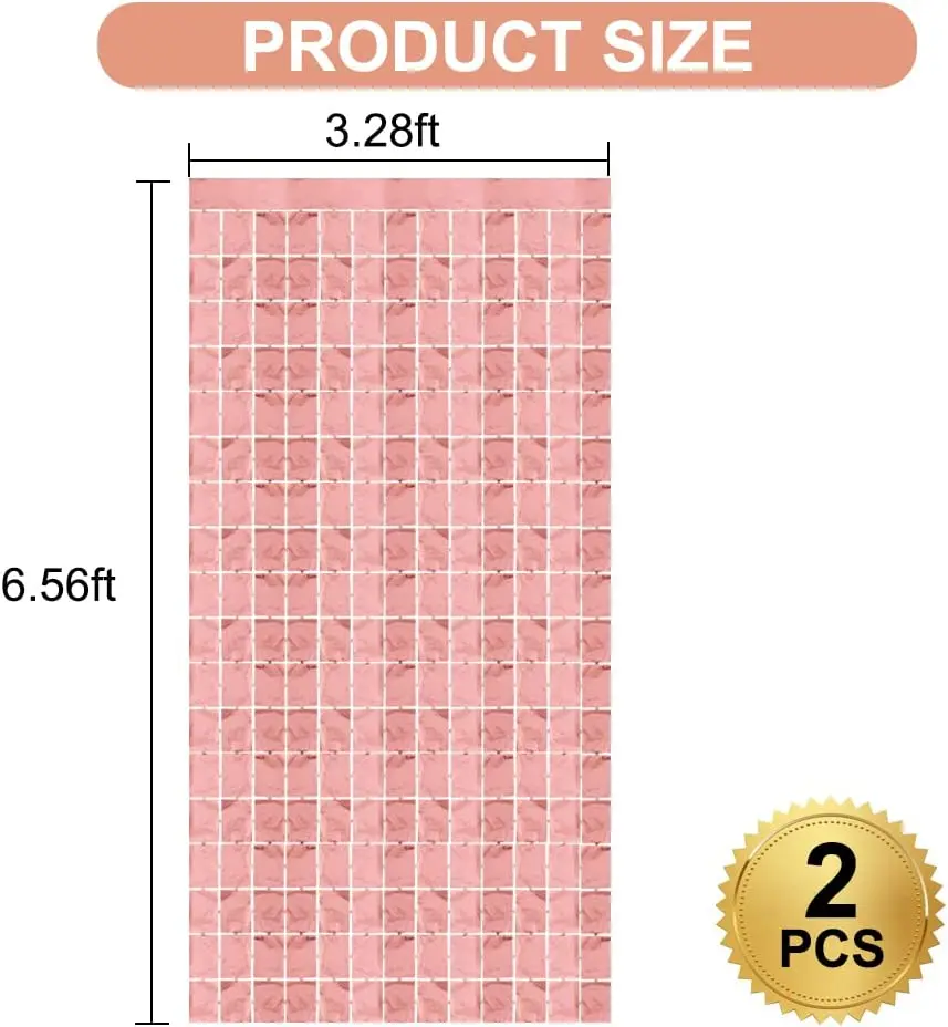 2 Pcs Rose Gold Foil Fringe Square Curtain Photo Props Backdrop Wall Wedding Bchelorette Party Decorations