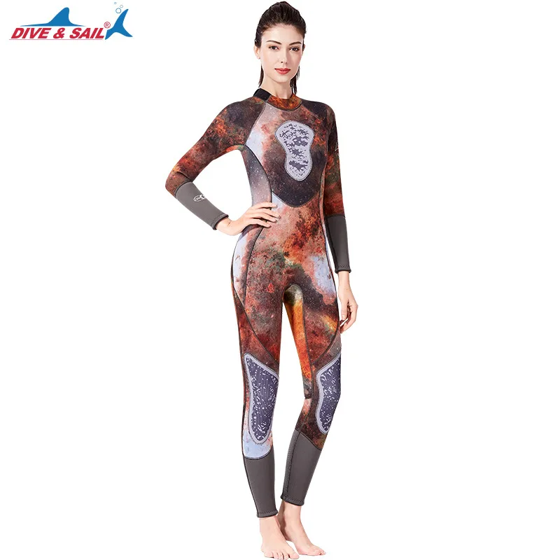 New 3 MM outdoor camouflage neoprene One piece Professional fishing Wetsuit Winter Warm Long sleeved surfing Swimsuit for couple