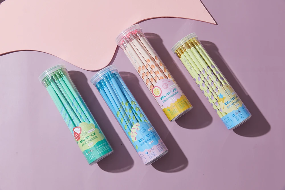 ZL348 Korean Hot Sale Wholesale PVC barrel packing Slim Groove Pencil 7 inch 2.6mm lead Triangular shape HB pencil with holes