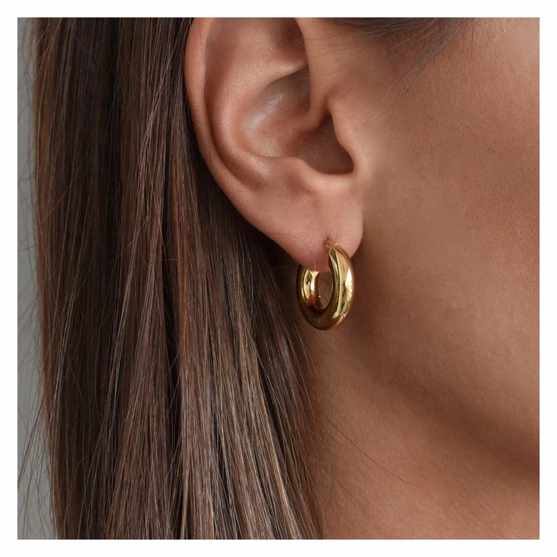 High End Fashion Stainless Steel Jewelry New Trendy Ear Ring 18K Gold Plated Big Tube Channel Hoop Earrings for Women 2021