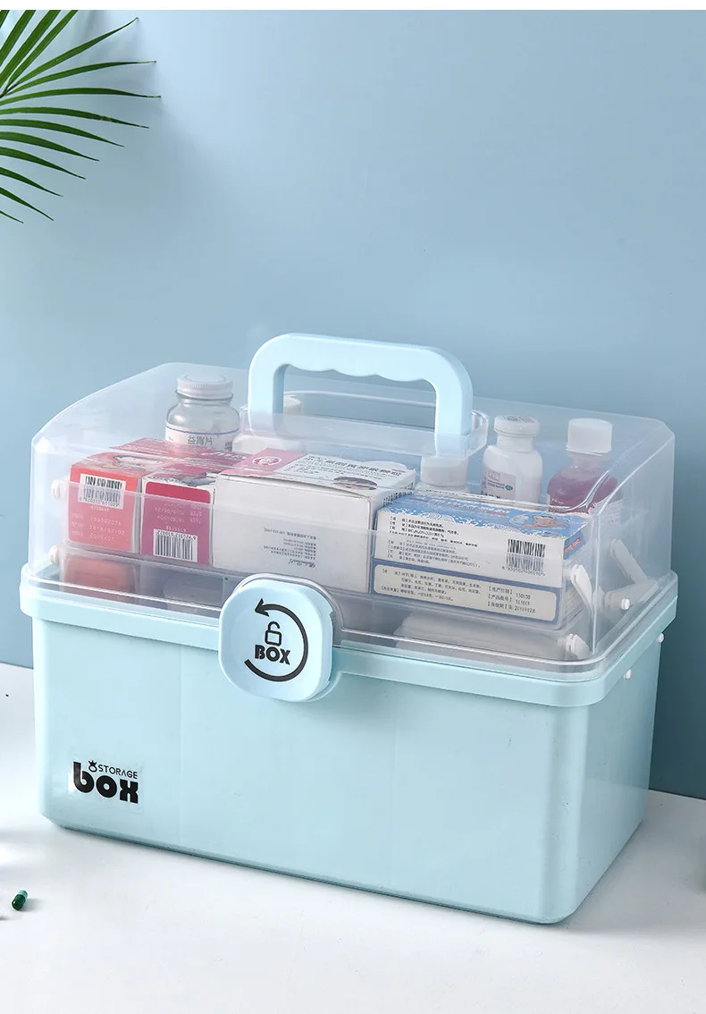 Large capacity family emergency first aid kit pill case 3-compartment medicine box medicine organizer with handle