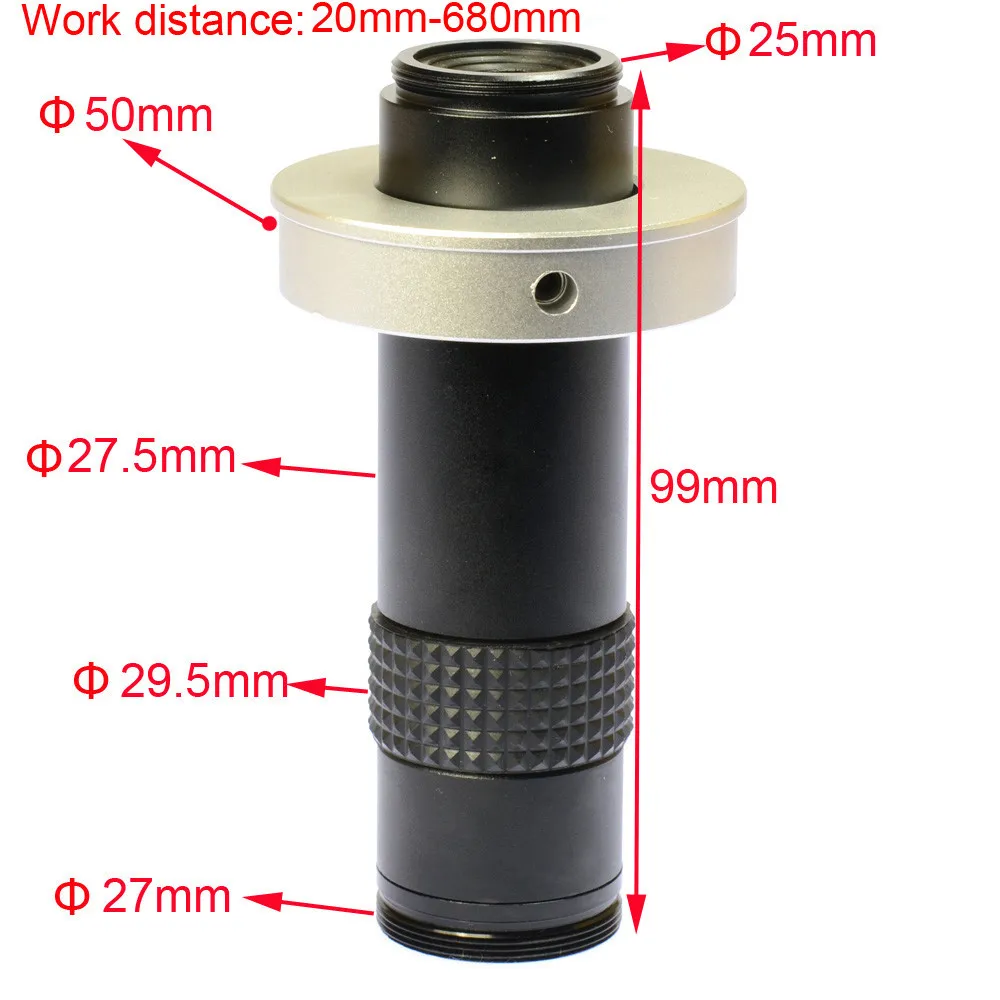 120X Zoom Lens Industrial Vision Lens C-Mount Glass Lens with 50mm Ring Adapter for Industrial Digital Microscope Camera