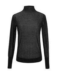 Лидер продаж, облегающая Прозрачная черная футболка с длинным рукавом и воротником-стойкой