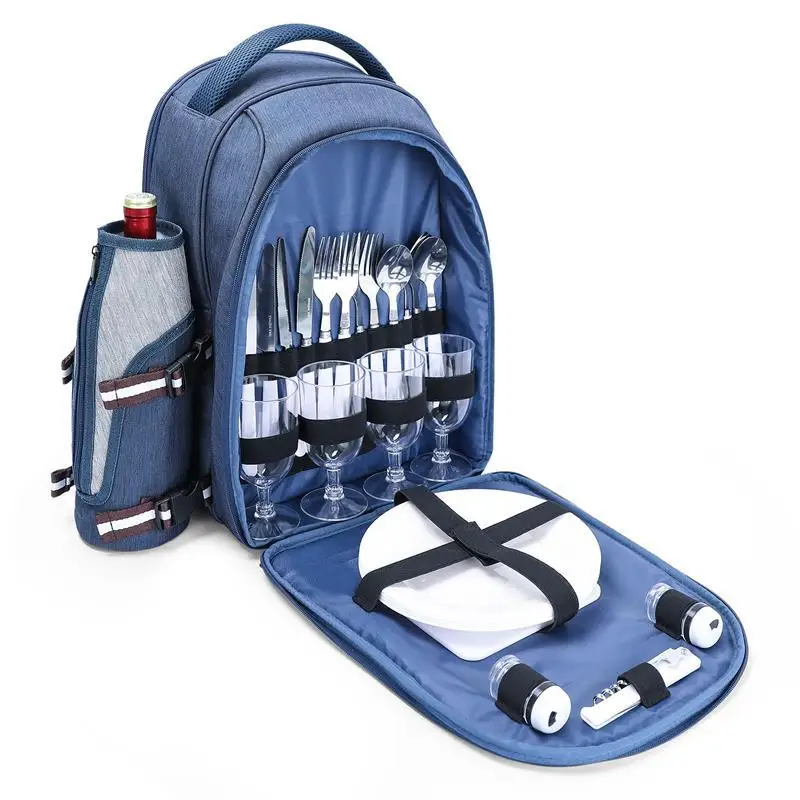 Oxford Cooler Bags Backpack for Outdoor Camping Insulation Bagpack with Tableware Holder and Pouch Waterproof Lunch Picnic Bags