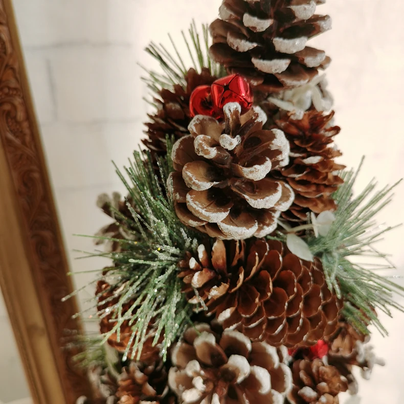 44CM Christmas pine cone tower for Christmas decorative with red small bell and pine needle