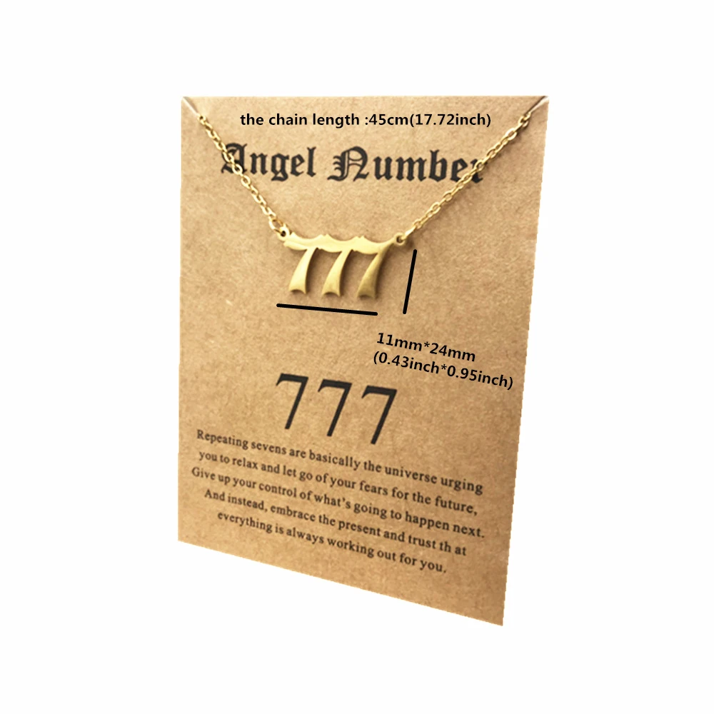 18K Gold Plated Old English Angel Number Pendant Necklace Stainless Steel 111 222 777 Number Necklace With Gift Card