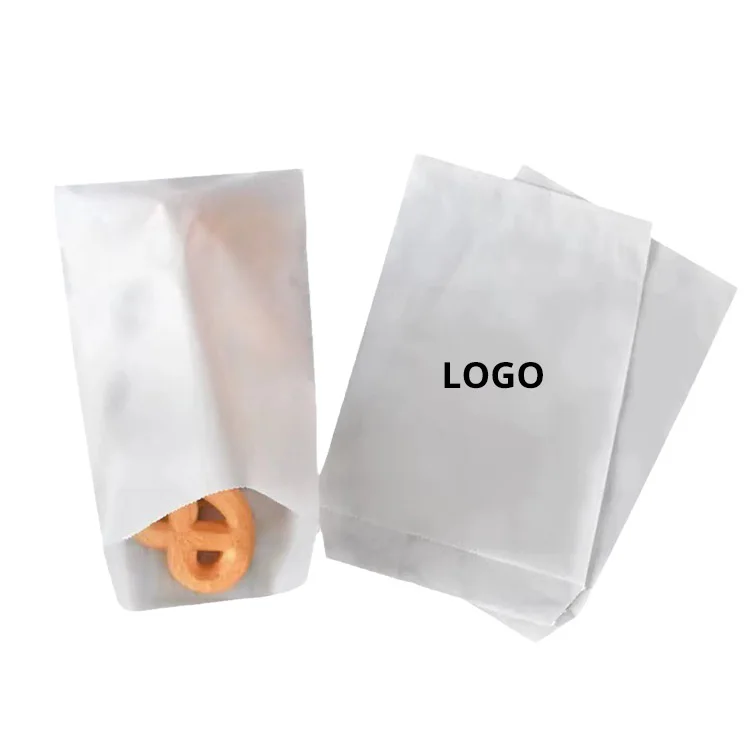 Custom Logo White food Grade Grease Sandwich Resistant Coated Wax Lined Paper Bags For Bakery Cookies Snacks French Fries