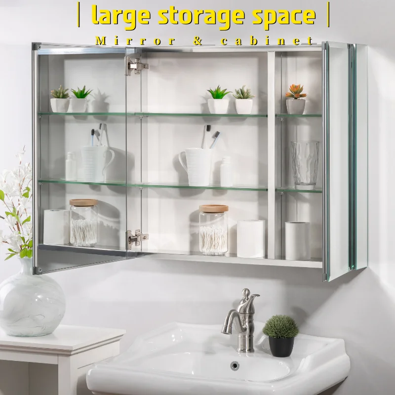 Frameless 2 Doors 4 Adjustable Shelves both Surface Recessed Medicine Cabinet