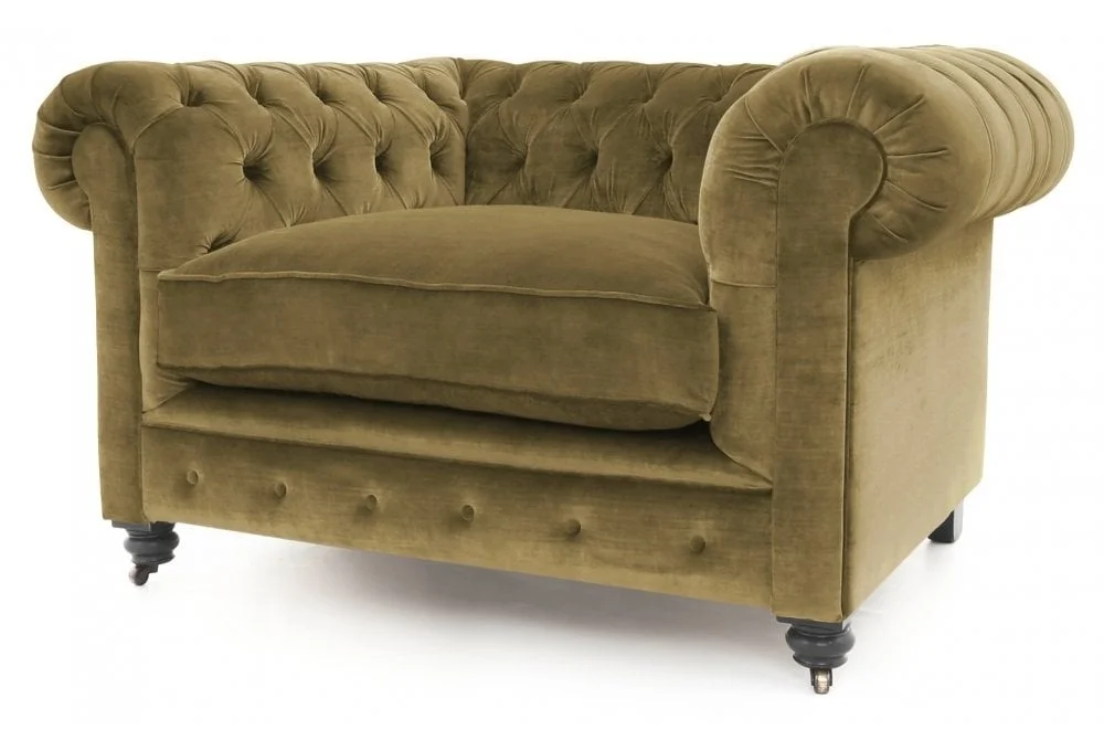 Industrial & Vintage Chesterfield Sofa European Luxury 1 Sitter Velvet Upholstered Tufted Button Chesterfield Sofa on Wheels