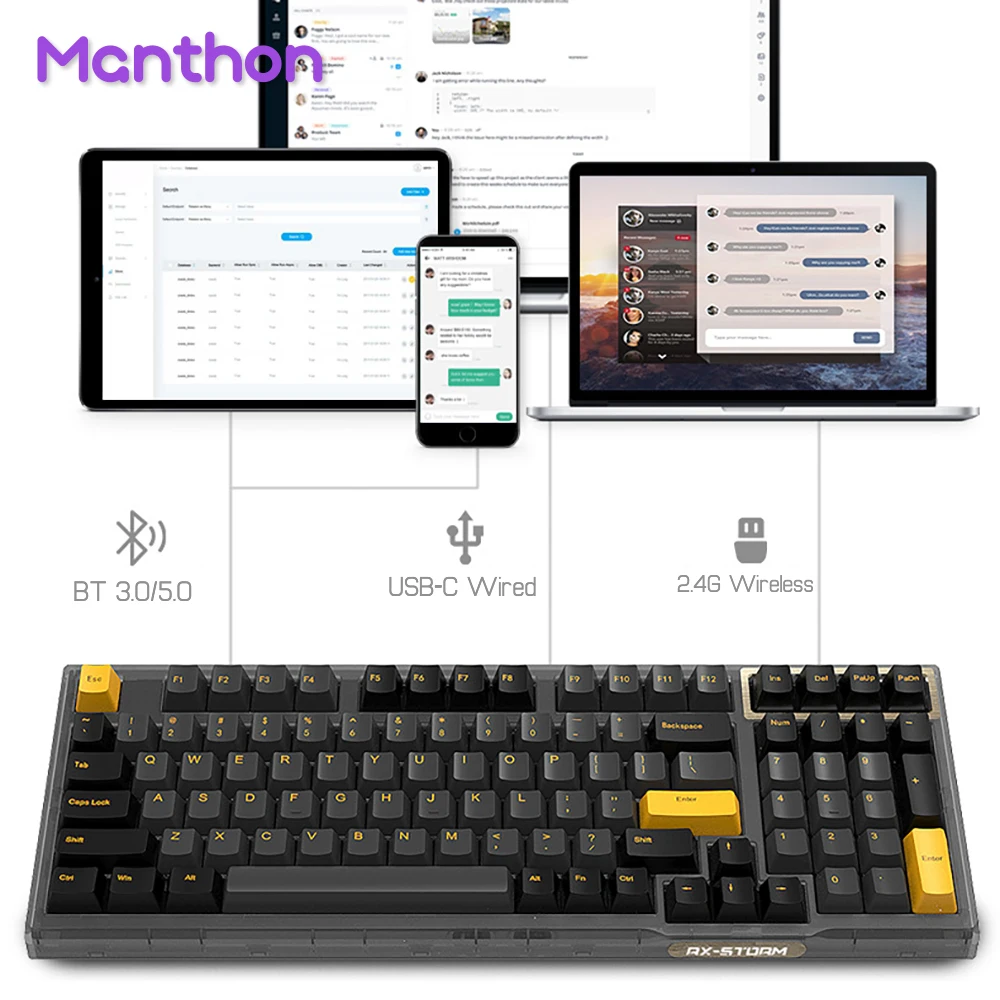 RX980 RGB 3 Mode Gaming Mechanical Keyboard Kit with GATERON PBT Sublimasi Keycap Hot Swap 2.4G BT Wireless