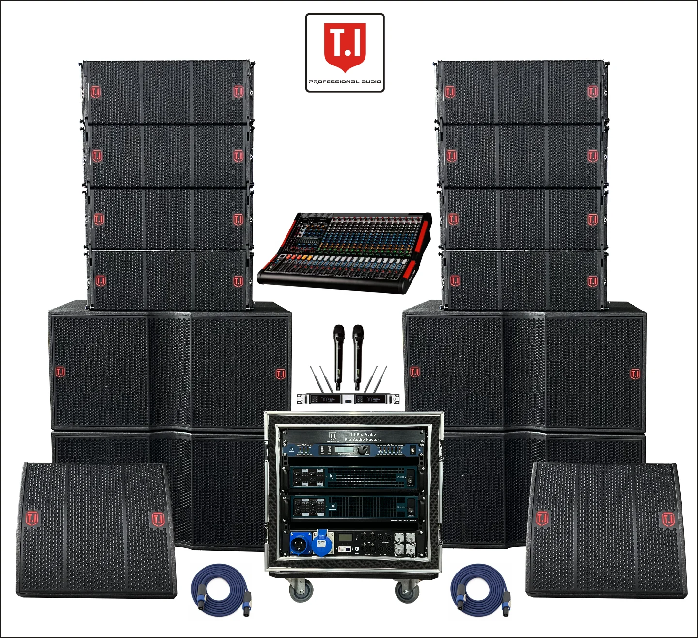 Professional studio monitor speakers dual 10 inch line array sound system set with amp mixer processor