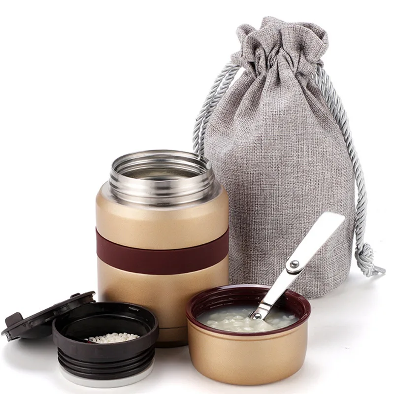 2021 New 350ml/550ml Hot Food flask Stainless Steel Vacuum Insulated Food Flask Baby Food Jar with Spoon/bag