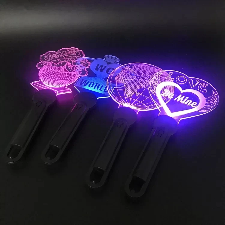 Customized Flashing Light Wands Stick Promotion Gift Led Acrylic Cheering Star Stick Custom Made Light Up Party Promotion Stick