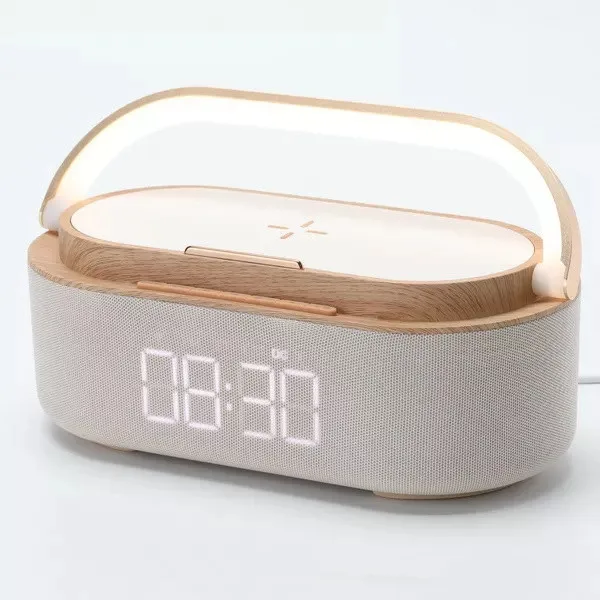 Amazon Best Seller Wireless Charger Charging With bt Speaker & Night Light Alarm Clock With Phone Holder