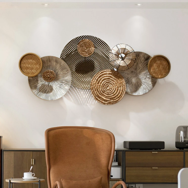 American Country Style Woven Rope Woods Outdoor Handmade Wall Art Decor With Metal Frame