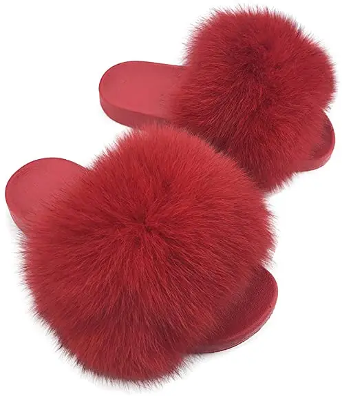 Chinese wholesale fluffy custom furry fur slides for ladies rubber summer pvc slipper raccoon fox fur slippers for women