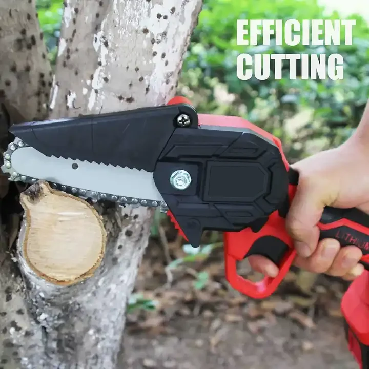 Mini Chainsaw 4-Inch with 2 Battery Hand Held Small Rechargeable Cordless Saw with 2 Chains Security Lock for Wood Cutting