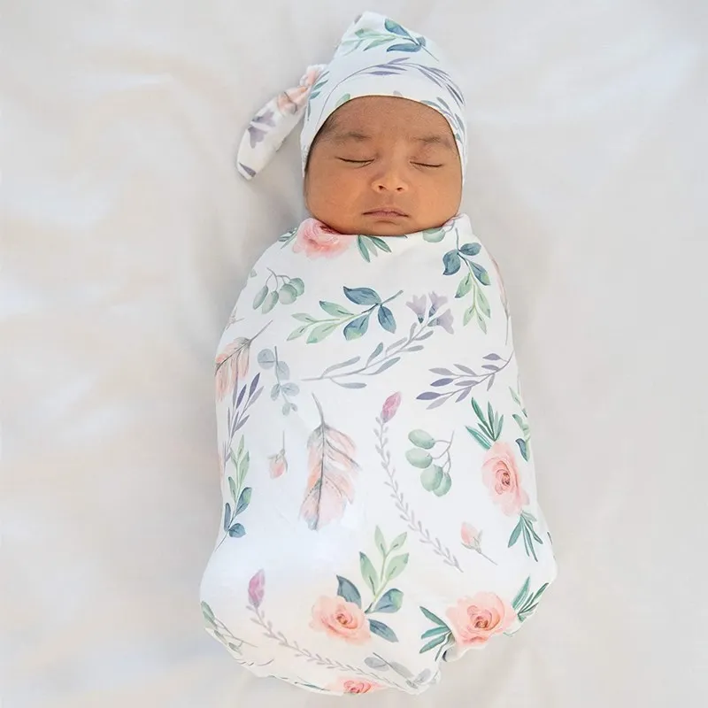 jersey bamboo cotton swaddle blanket in solid or printing baby wrap