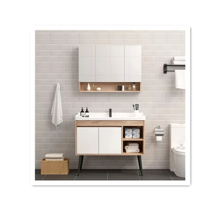 Modern Home Furniture Customized Brown and White Color Bathroom Sink Cabinets Wooden Bathroom Storage Cabinet