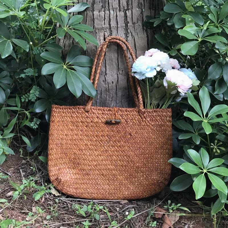 
Home Garden Seagrass Braided Flower Pot Woven Basket Rattan Basket Over Shoulder Straps Seagrass Flower Market Tote 