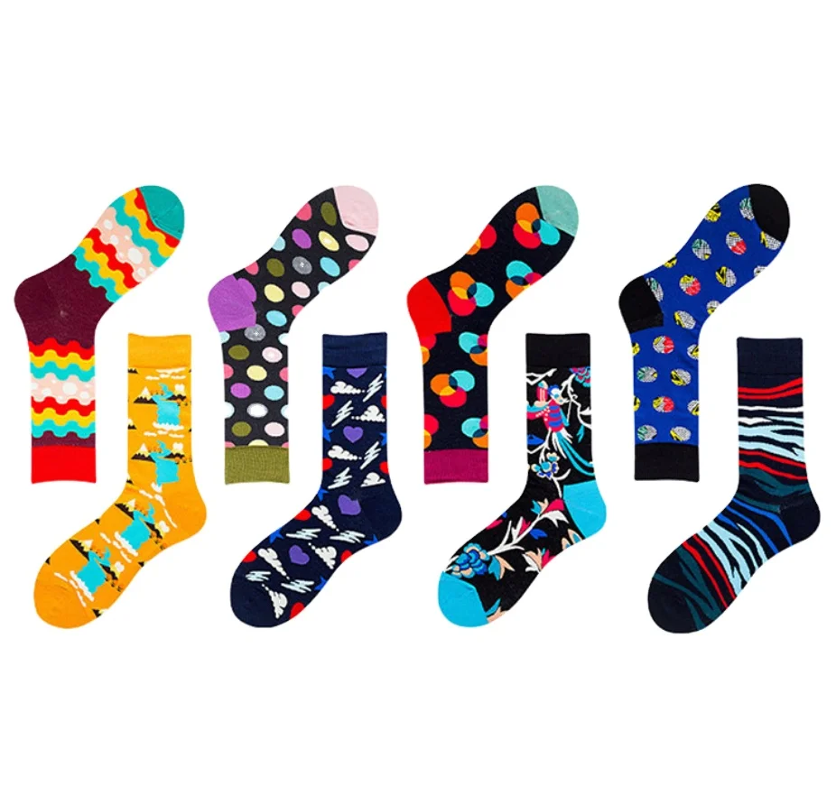 Low MOQ dress Jacquard colorful crazy novelty happy funny men socks