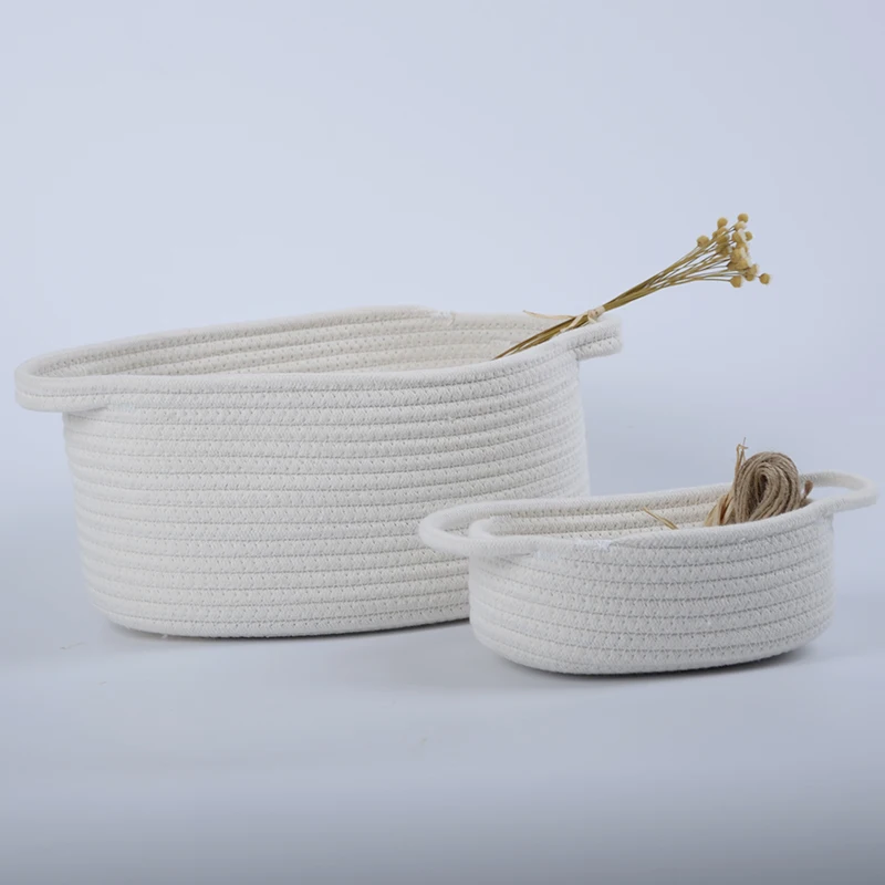 Best selling factory folding woven kids children cute woven cotton rope storage basket with animal ears