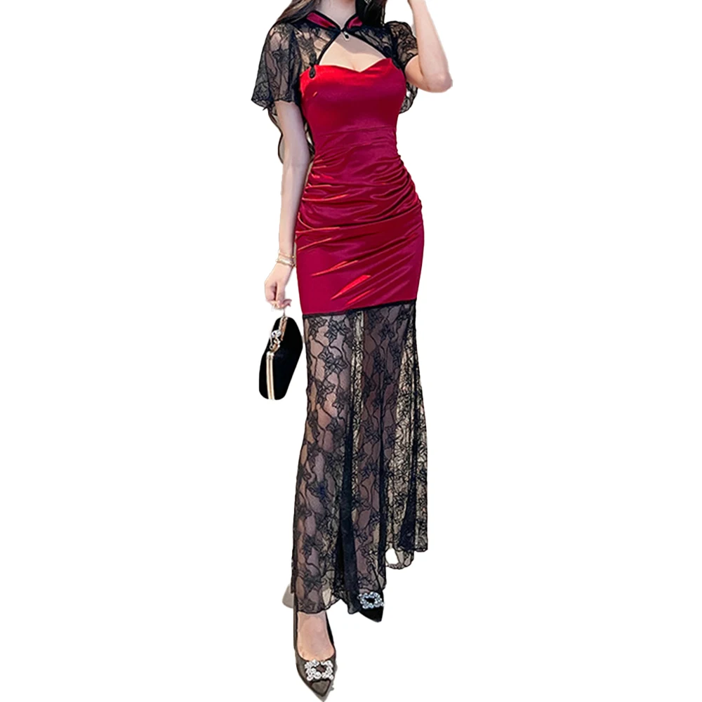 Элегантное Новое улучшенное платье Cheongsam длиной макси в китайском стиле с кружевной отделкой Изысканное вечернее
