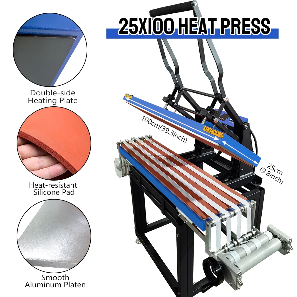 Xingyan large format clamshell heat press machine 25*100 belt roller ribbon Double Heating Platens lanyard printing machine