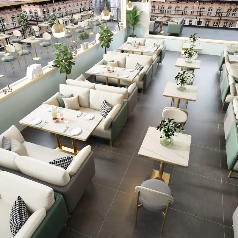 Wholesale board dining table Nordic marble dining table Breathable technology cloth sofa for restaurant