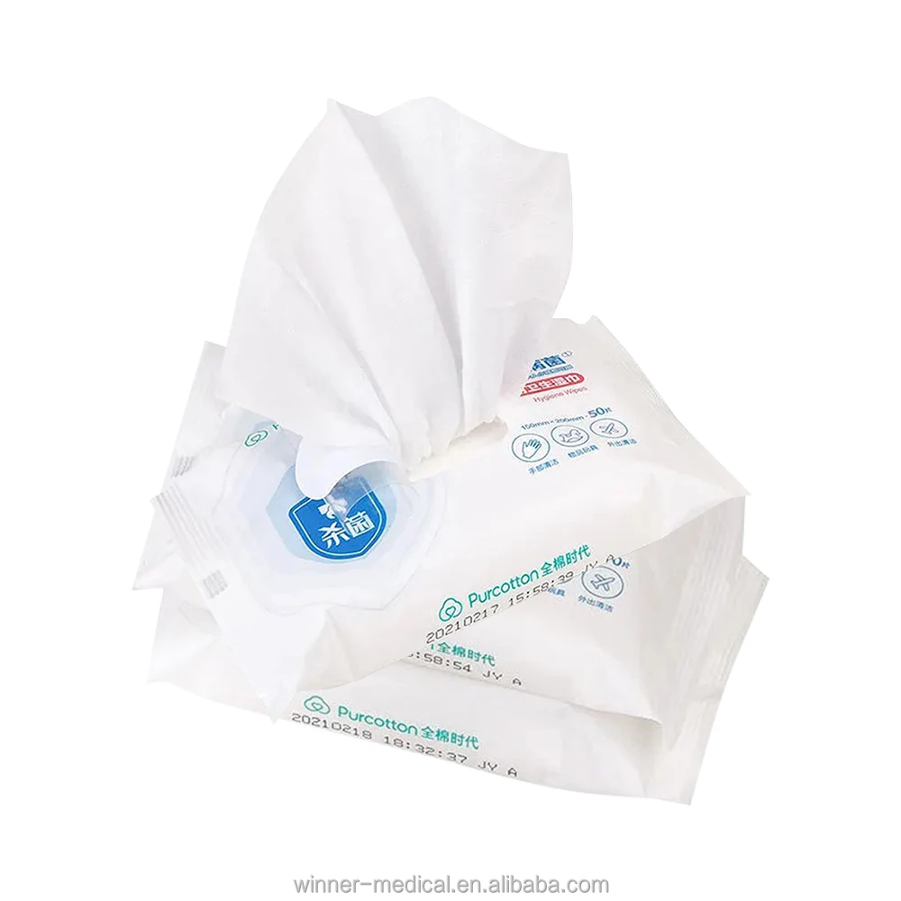 WINNER OEM Premium Wet Wipes 100% Natural Cotton 50 Count Wet Tissue Wipes Lsopropyl Alcohol Wipes For Baby Hand Cleaning